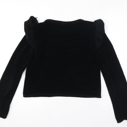 Zara Womens Black Boat Neck Polyester Pullover Jumper Size S - Ruffle detail on shoulder