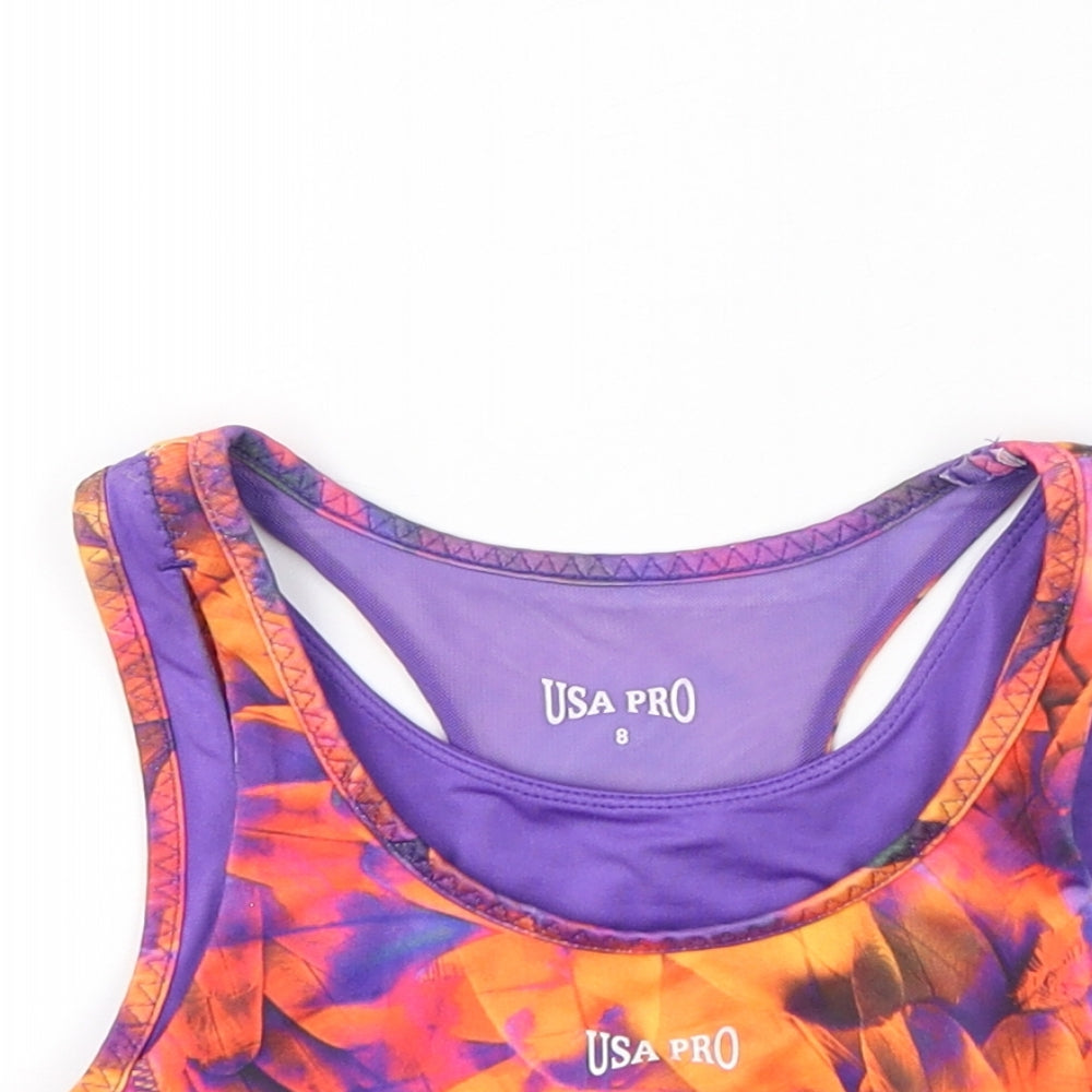 USA Pro Womens Multicoloured Geometric Polyester Cropped Tank Size 8 Round Neck Pullover