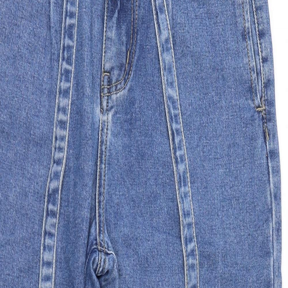 Redial Womens Blue Cotton Mom Jeans Size 10 L26 in Regular Zip - Distressed Hem, Tie