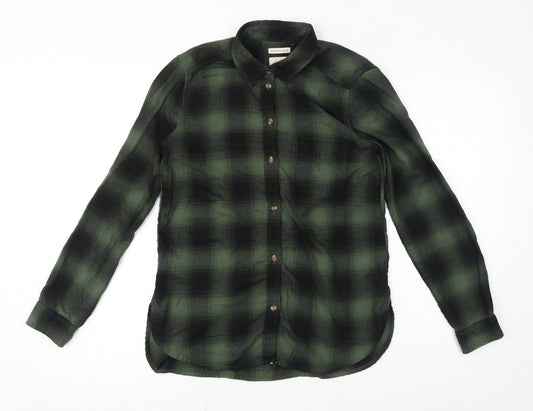 American Eagle Outfitters Womens Green Plaid Viscose Basic Button-Up Size XS Collared