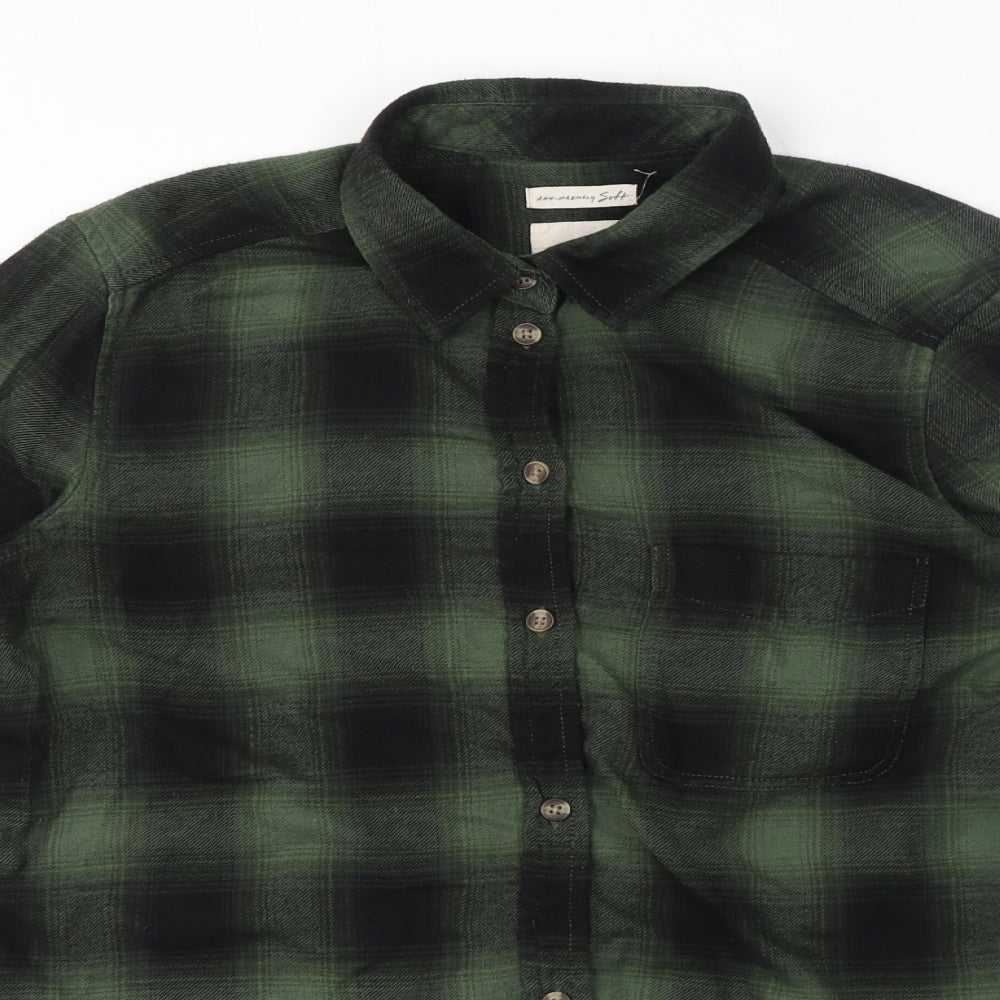 American Eagle Outfitters Womens Green Plaid Viscose Basic Button-Up Size XS Collared