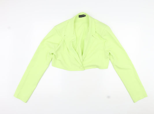 PRETTYLITTLETHING Womens Green Polyester Jacket Blazer Size 12 - Cropped