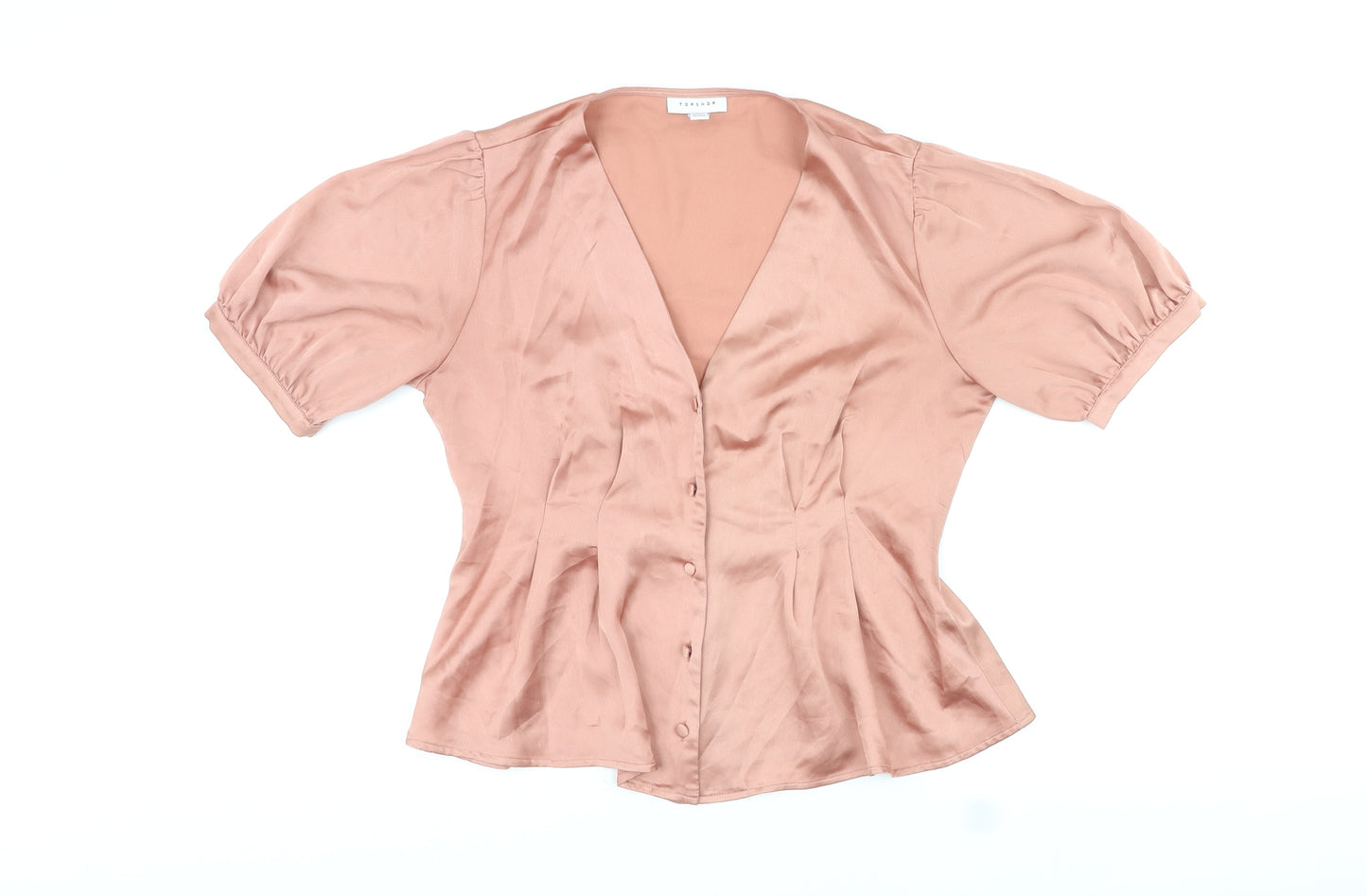 Topshop Womens Pink Polyester Basic Blouse Size 12 V-Neck