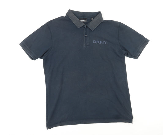 DKNY Mens Blue Cotton Polo Size M Collared Pullover