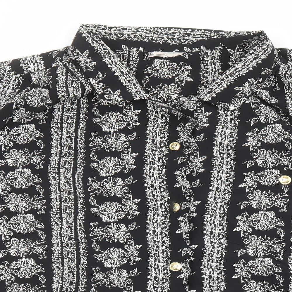 Compliments Womens Black Floral Polyester Basic Button-Up Size 20 Collared