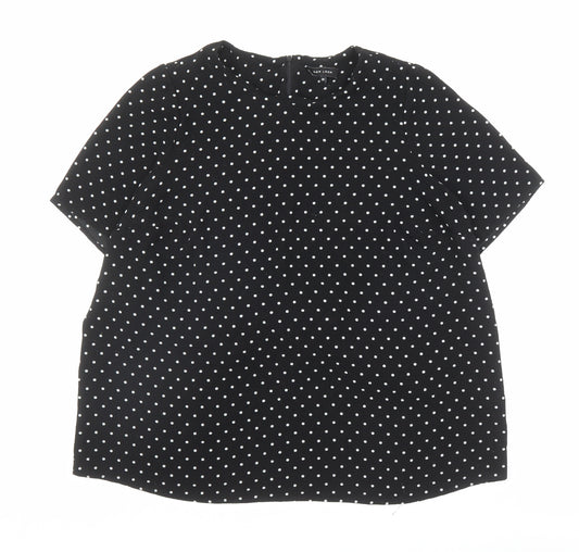 New Look Womens Black Polka Dot Polyester Basic T-Shirt Size 20 Round Neck
