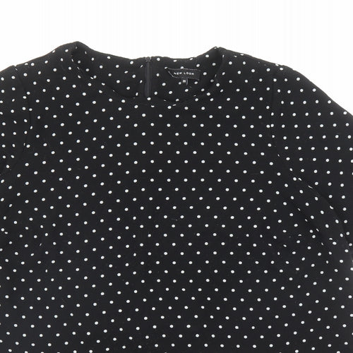 New Look Womens Black Polka Dot Polyester Basic T-Shirt Size 20 Round Neck