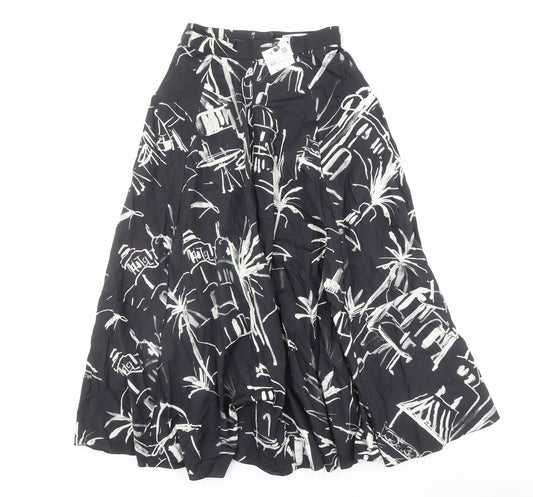 Zara Womens Black Geometric Cotton Flare Skirt Size XS Zip