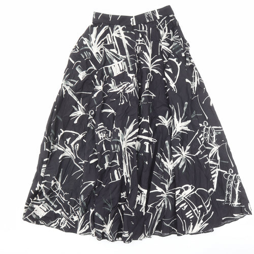 Zara Womens Black Geometric Cotton Flare Skirt Size XS Zip