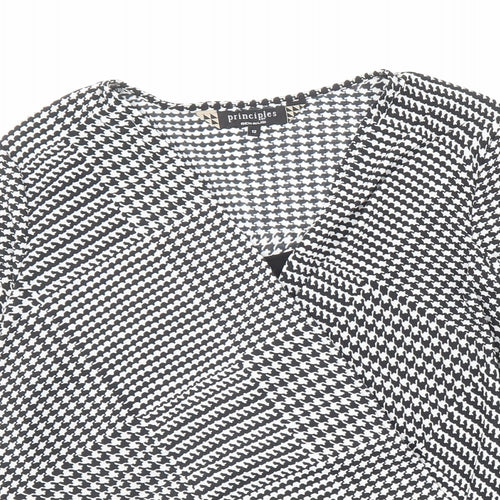 Principles Womens Black Geometric Polyester Basic Blouse Size 12 Scoop Neck - Houndstooth