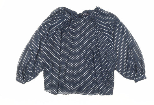 Marks and Spencer Womens Blue Geometric Polyester Basic Blouse Size 22 Round Neck