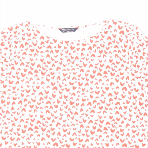 Marks and Spencer Womens White Geometric Cotton Basic T-Shirt Size 20 Boat Neck - Heart Pattern