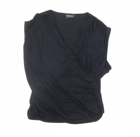Marks and Spencer Womens Black Modal Basic Blouse Size 22 V-Neck
