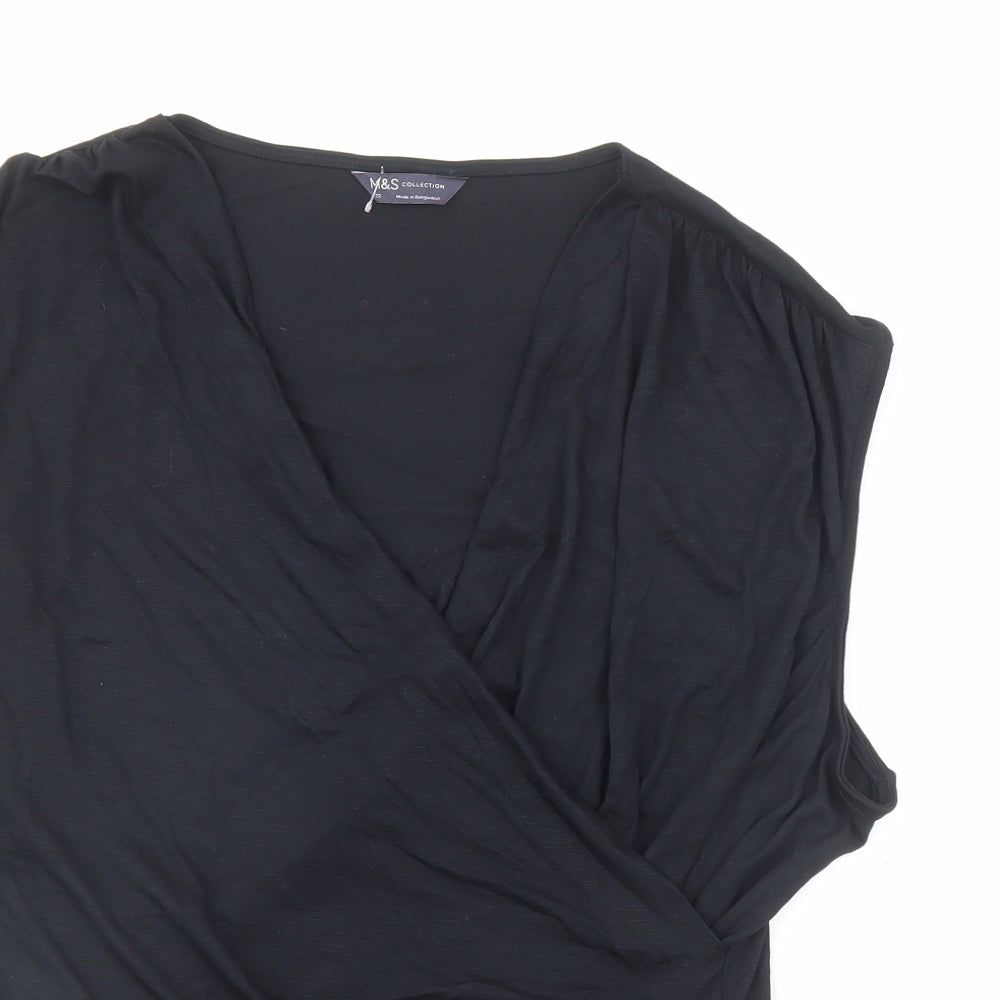 Marks and Spencer Womens Black Modal Basic Blouse Size 22 V-Neck