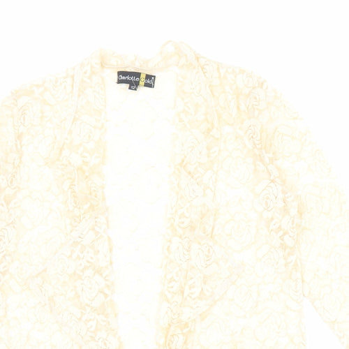 Charlotte Gold Womens Gold Floral Polyester Kimono Blouse Size 12 V-Neck - Open