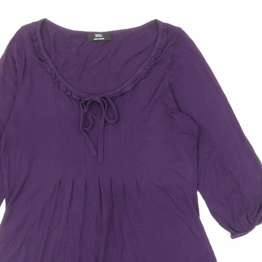 Marks and Spencer Womens Purple Viscose Tunic Blouse Size 16 Scoop Neck