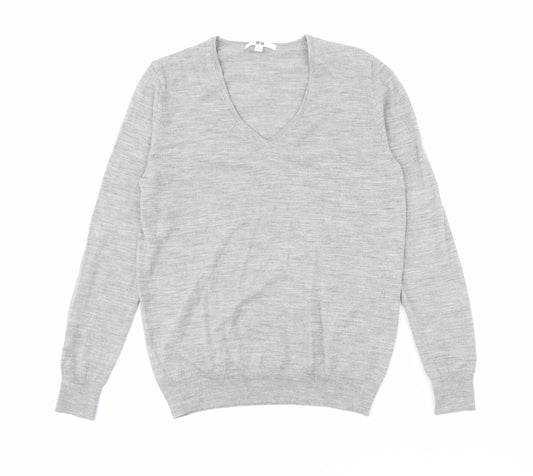 Uniqlo Womens Grey V-Neck Wool Pullover Jumper Size L
