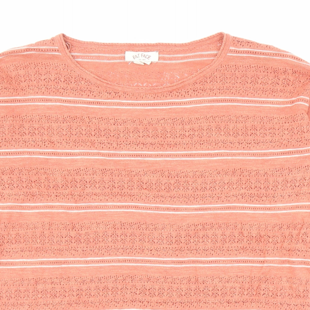 Fat Face Womens Pink Round Neck Striped Cotton Pullover Jumper Size 8