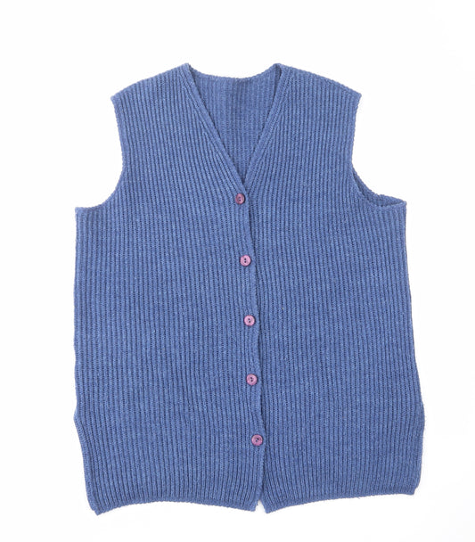 Marks and Spencer Boys Blue V-Neck Acrylic Vest Jumper Size 11-12 Years Button
