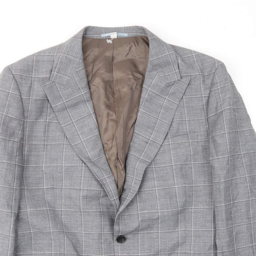 Marks and Spencer Mens Grey Plaid Wool Jacket Suit Jacket Size 44 Regular - Inside pockets
