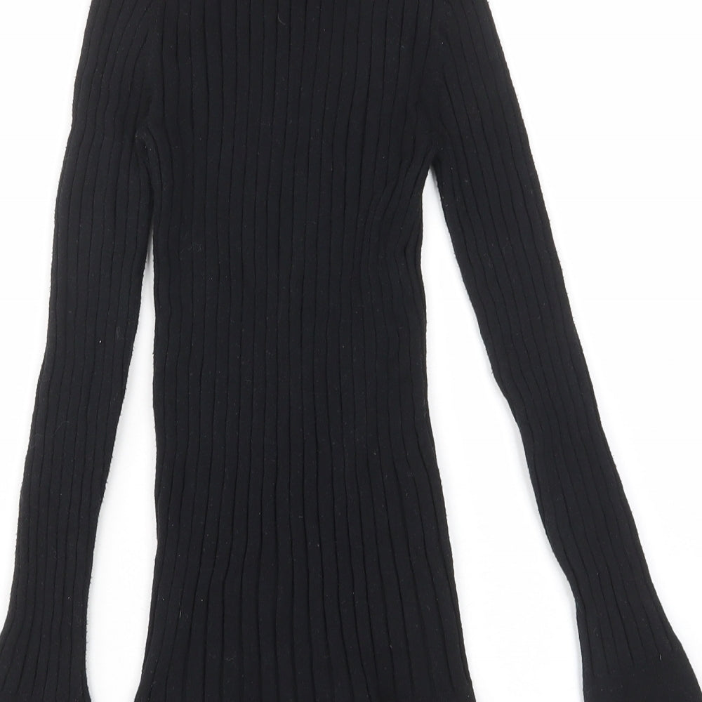 The White Label Womens Black V-Neck Cotton Pullover Jumper Size 8 - Ribbed stretched