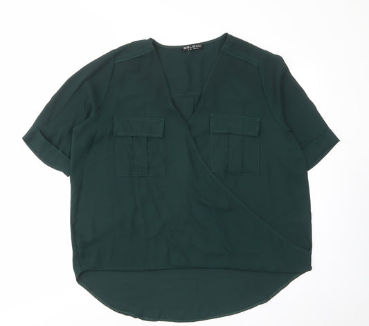Select Womens Green Polyester Basic Blouse Size 16 V-Neck - Pockets