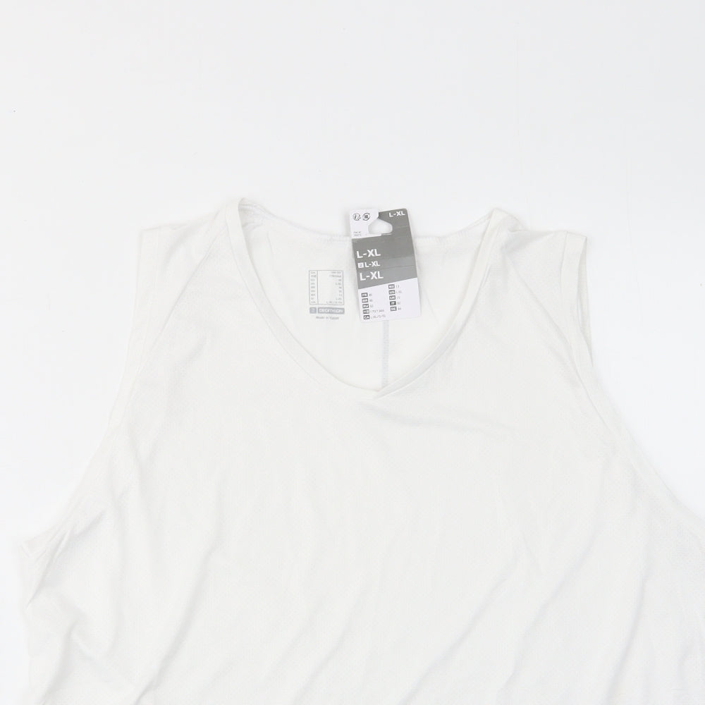 DECATHLON Boys White Polyester Basic Tank Size 16 Years V-Neck Pullover