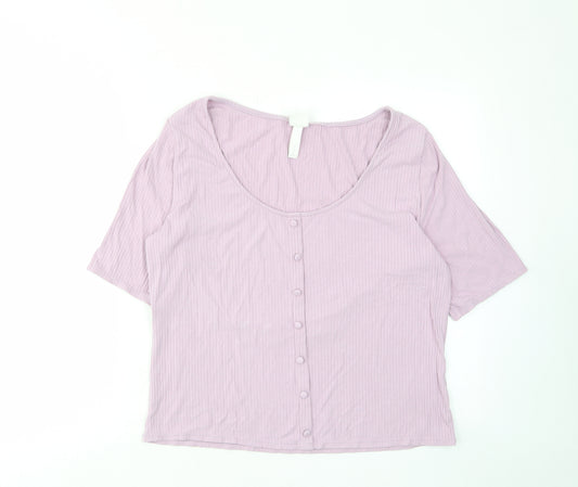 H&M Womens Purple Viscose Basic T-Shirt Size XL Scoop Neck - Stretch, Buttons
