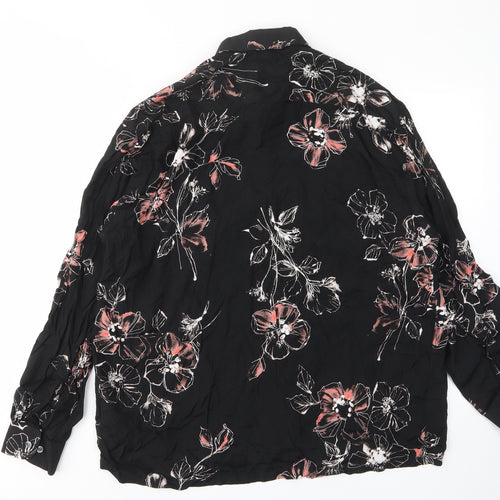 Caserini Womens Black Floral Viscose Basic Button-Up Size XL Collared - Pocket