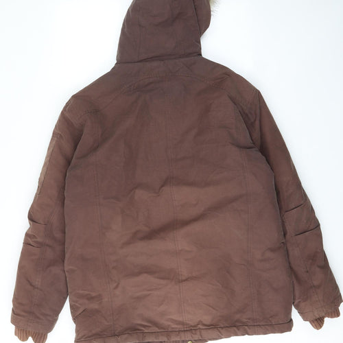 Equator Mens Brown Quilted Coat Size L Zip - Pockets, Hood