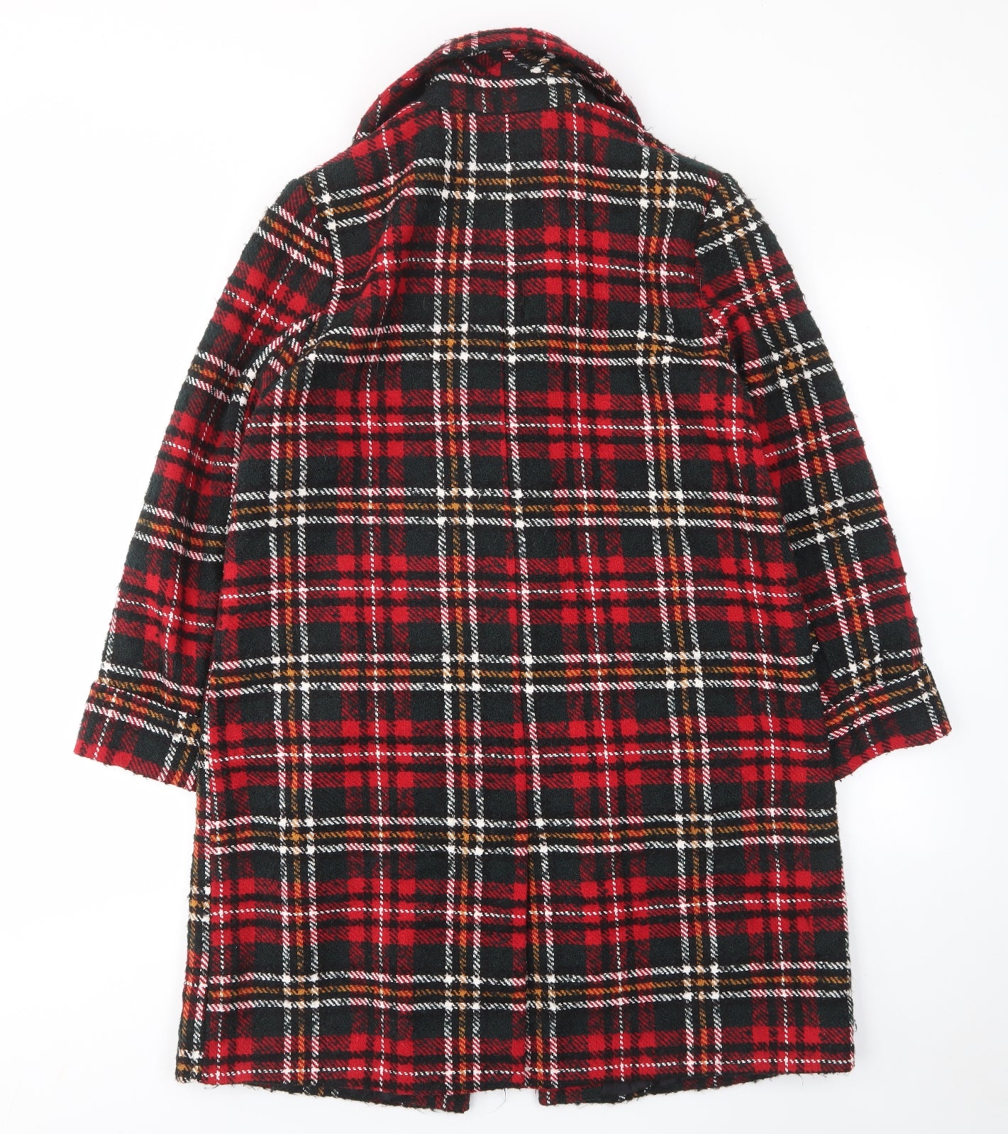 River Island Womens Red Plaid Overcoat Coat Size 14 Snap - Pockets, Collared, Lined
