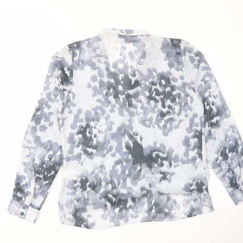H&M Womens Grey Geometric Polyester Basic Blouse Size 16 V-Neck