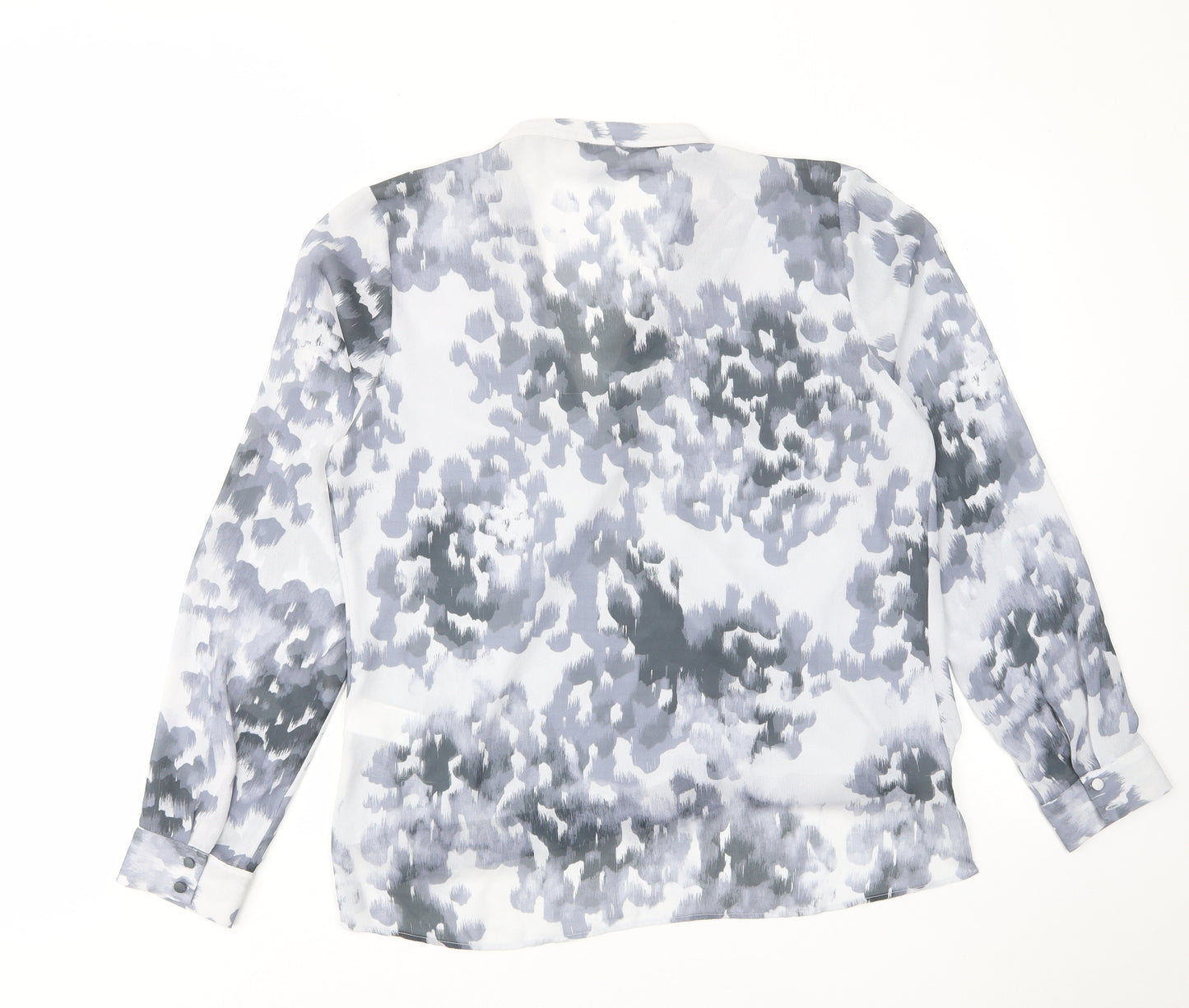 H&M Womens Grey Geometric Polyester Basic Blouse Size 16 V-Neck