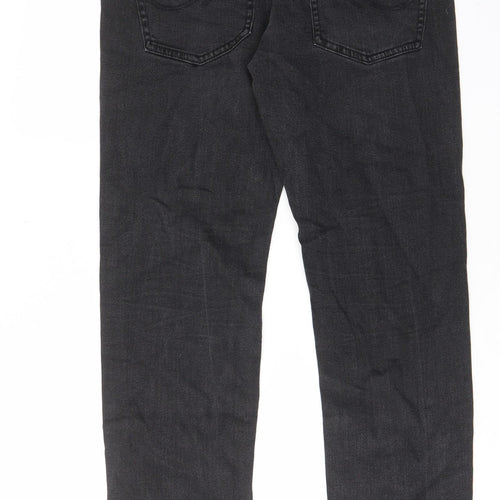 JACK & JONES Mens Black Cotton Straight Jeans Size 32 in L30 in Regular Button - Pockets