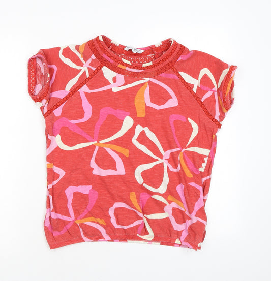 NEXT Womens Red Geometric Cotton Basic T-Shirt Size 12 Round Neck