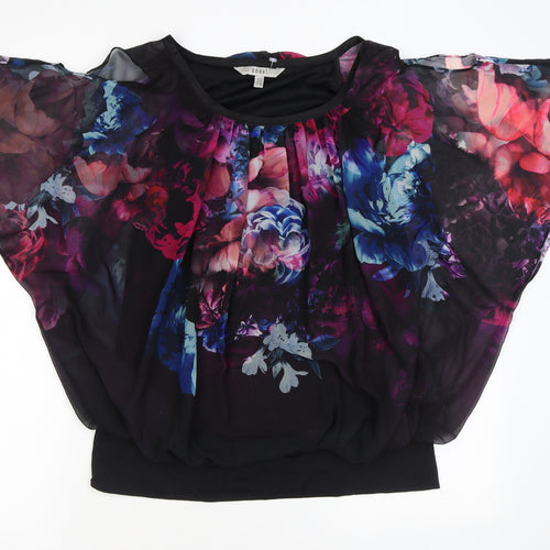 Coast Womens Black Floral Polyester Basic Blouse Size 14 Round Neck - Cold Shoulder