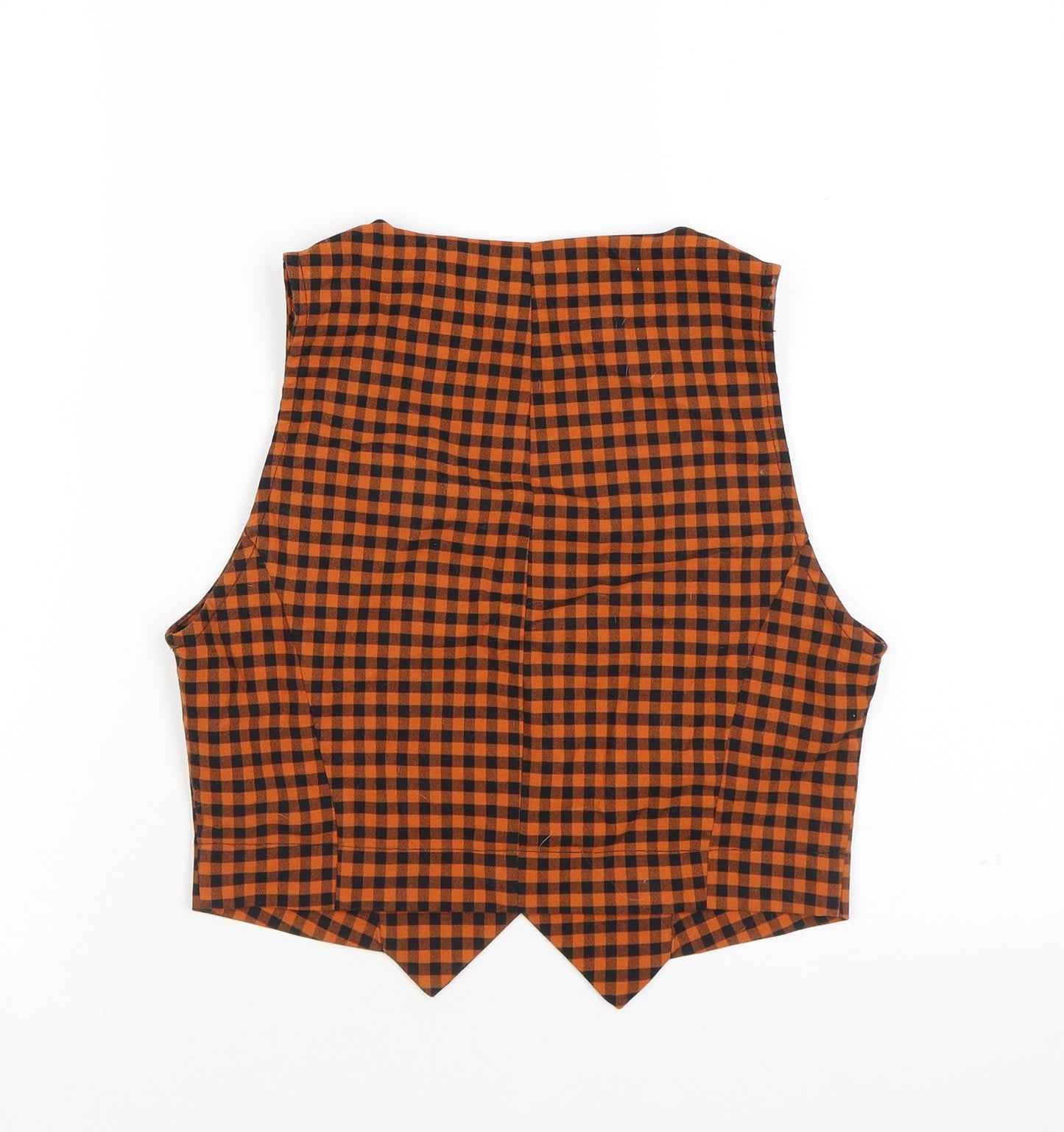 Urban Outfitters Womens Orange Check Polyester Cropped Button-Up Size XS V-Neck - Waistcoat