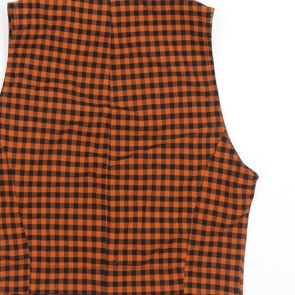 Urban Outfitters Womens Orange Check Polyester Cropped Button-Up Size XS V-Neck - Waistcoat