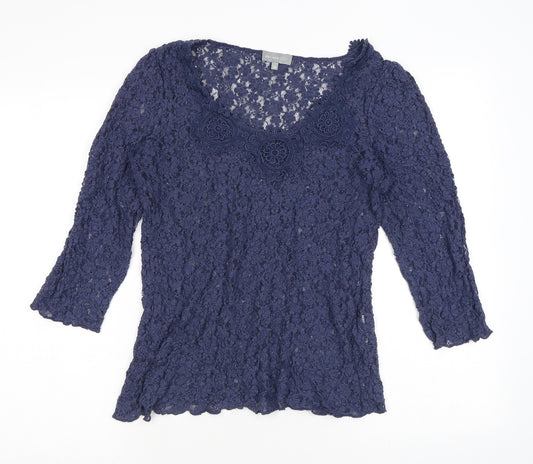 Per Una Womens Blue Polyester Basic Blouse Size 16 Scoop Neck - Lace, Embroidery