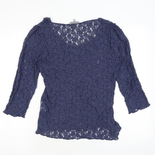 Per Una Womens Blue Polyester Basic Blouse Size 16 Scoop Neck - Lace, Embroidery