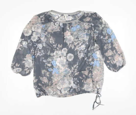 NEXT Womens Blue Floral Polyester Basic Blouse Size 8 Round Neck