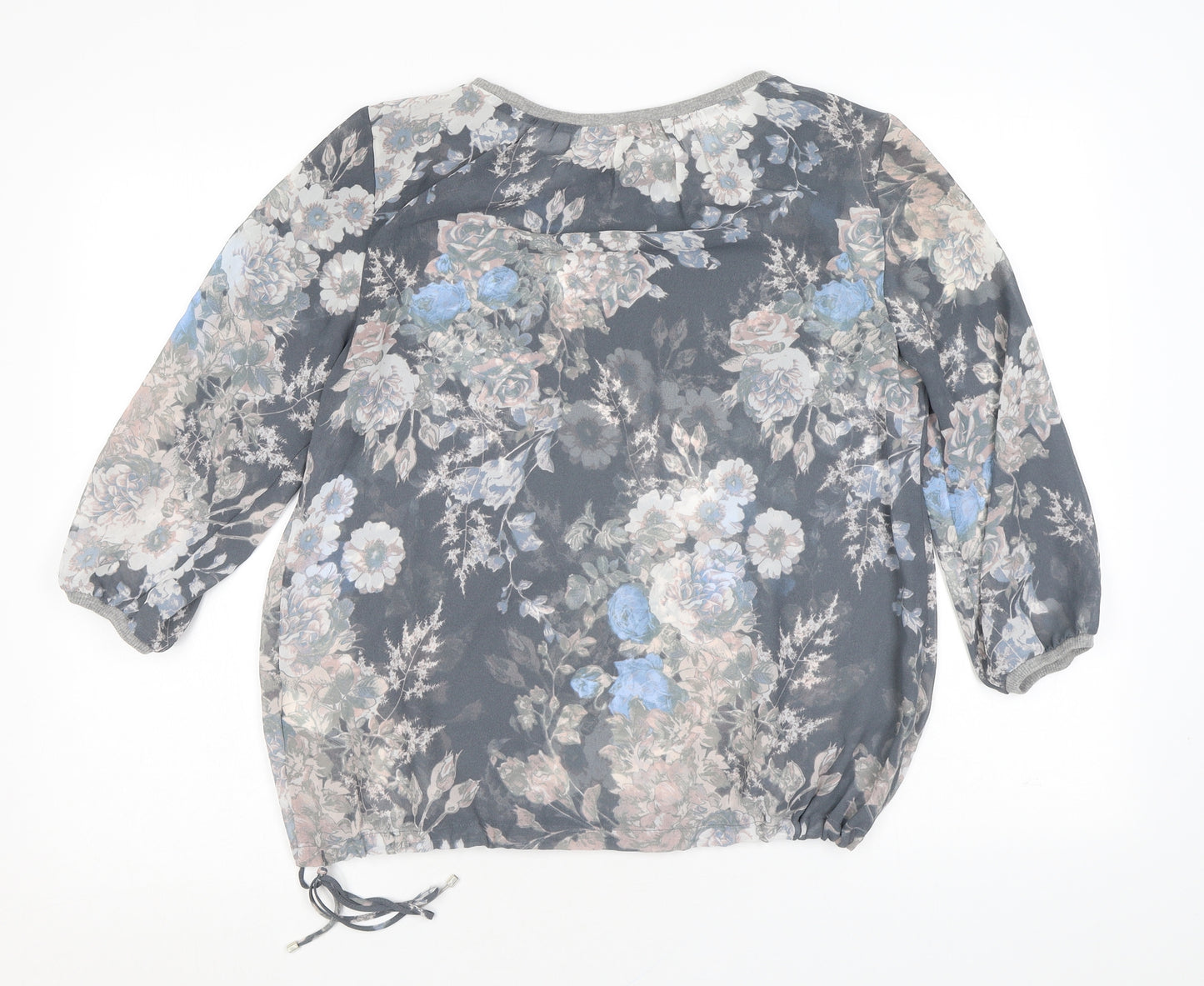 NEXT Womens Blue Floral Polyester Basic Blouse Size 8 Round Neck