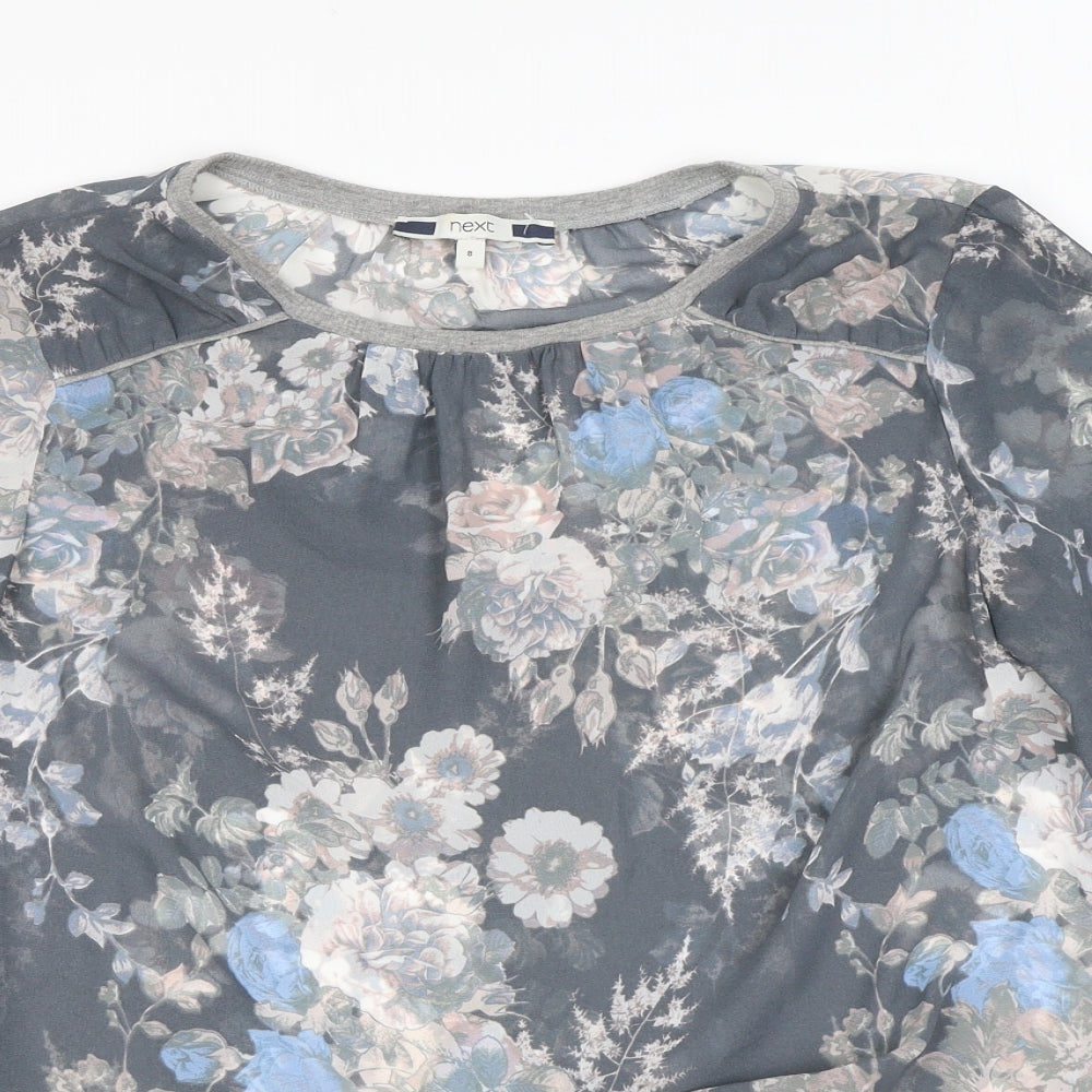 NEXT Womens Blue Floral Polyester Basic Blouse Size 8 Round Neck