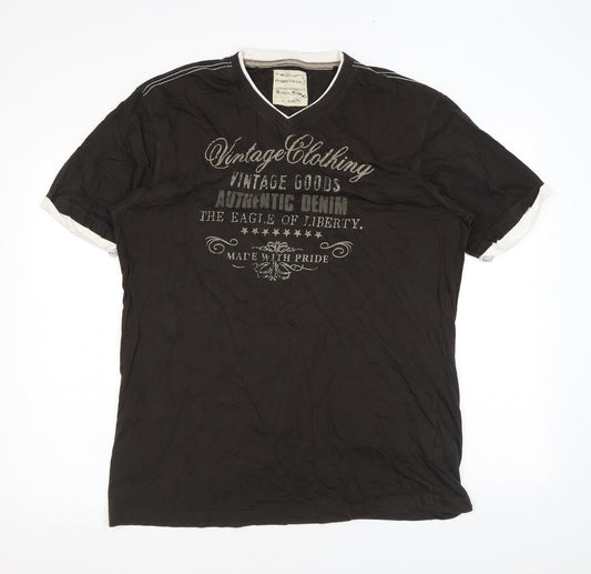 Angelo Litrico Mens Brown Cotton T-Shirt Size 2XL V-Neck - Slogan
