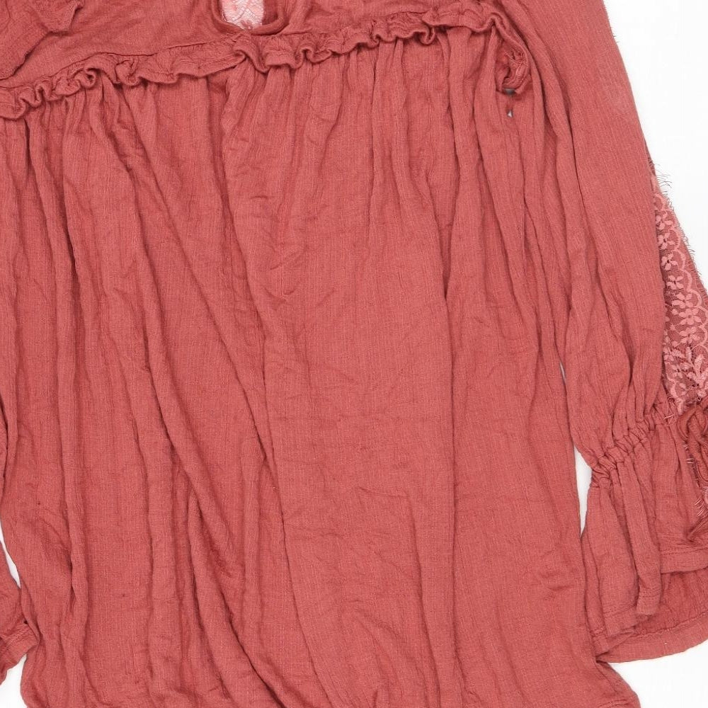 ASOS Womens Pink Viscose Tunic Blouse Size 8 Mock Neck - Lace, Ruffles