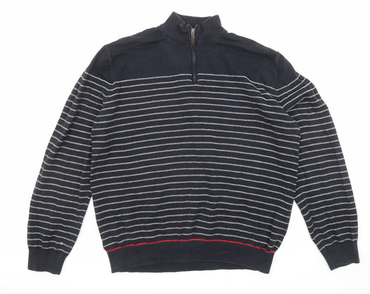 Blue Harbour Mens Blue Collared Striped Cotton Pullover Jumper Size XL Long Sleeve - Zip closure