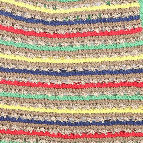 Zara Womens Multicoloured Crew Neck Striped Cotton Pullover Jumper Size S - Cropped