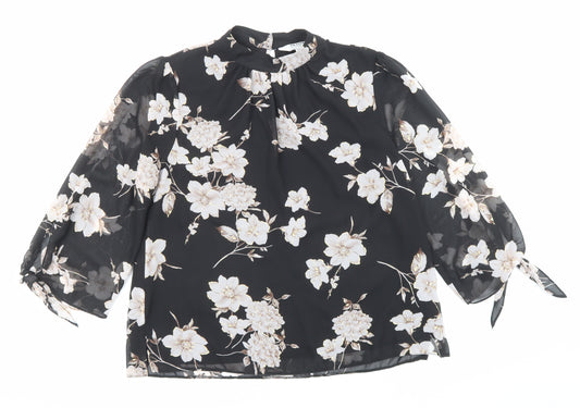 Dorothy Perkins Womens Black Floral Polyester Basic Blouse Size 12 Collared