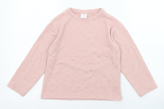 Zara Girls Pink Round Neck Polyester Pullover Jumper Size 7 Years Pullover - Jewels