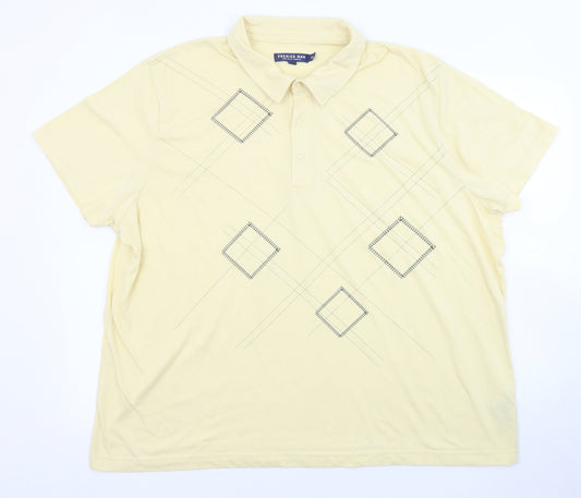 Premier Man Mens Yellow Geometric Polyester Polo Size 2XL Collared Button